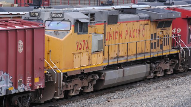 UP Dash 9-44CW Union Pacific Locomotive as the second locomotive on a tank train.